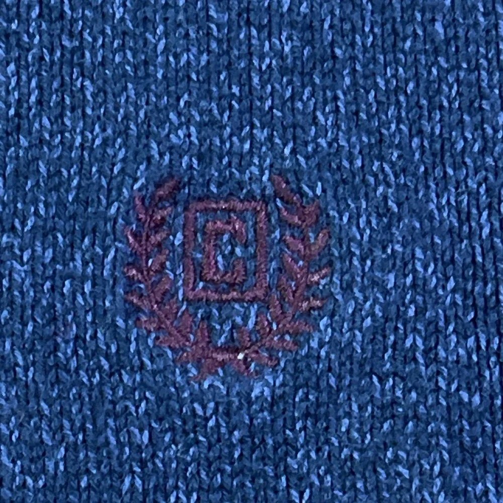 Chaps Men's Blue Knit Sweater Elbow Patches Mock Neck Pullover Size Large Ribbed